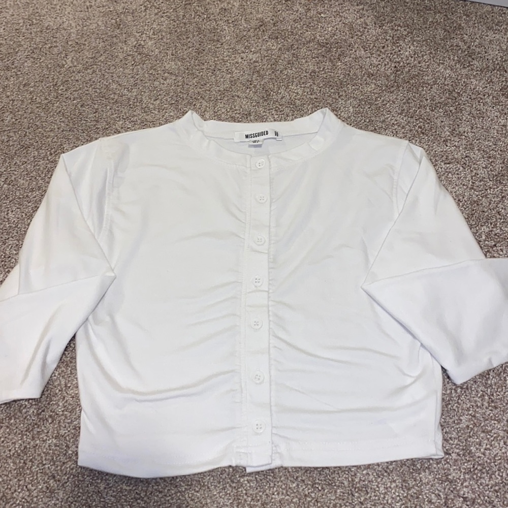White button down cropped top